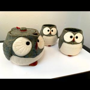 Cute Japanese Kotobuki owl tea set